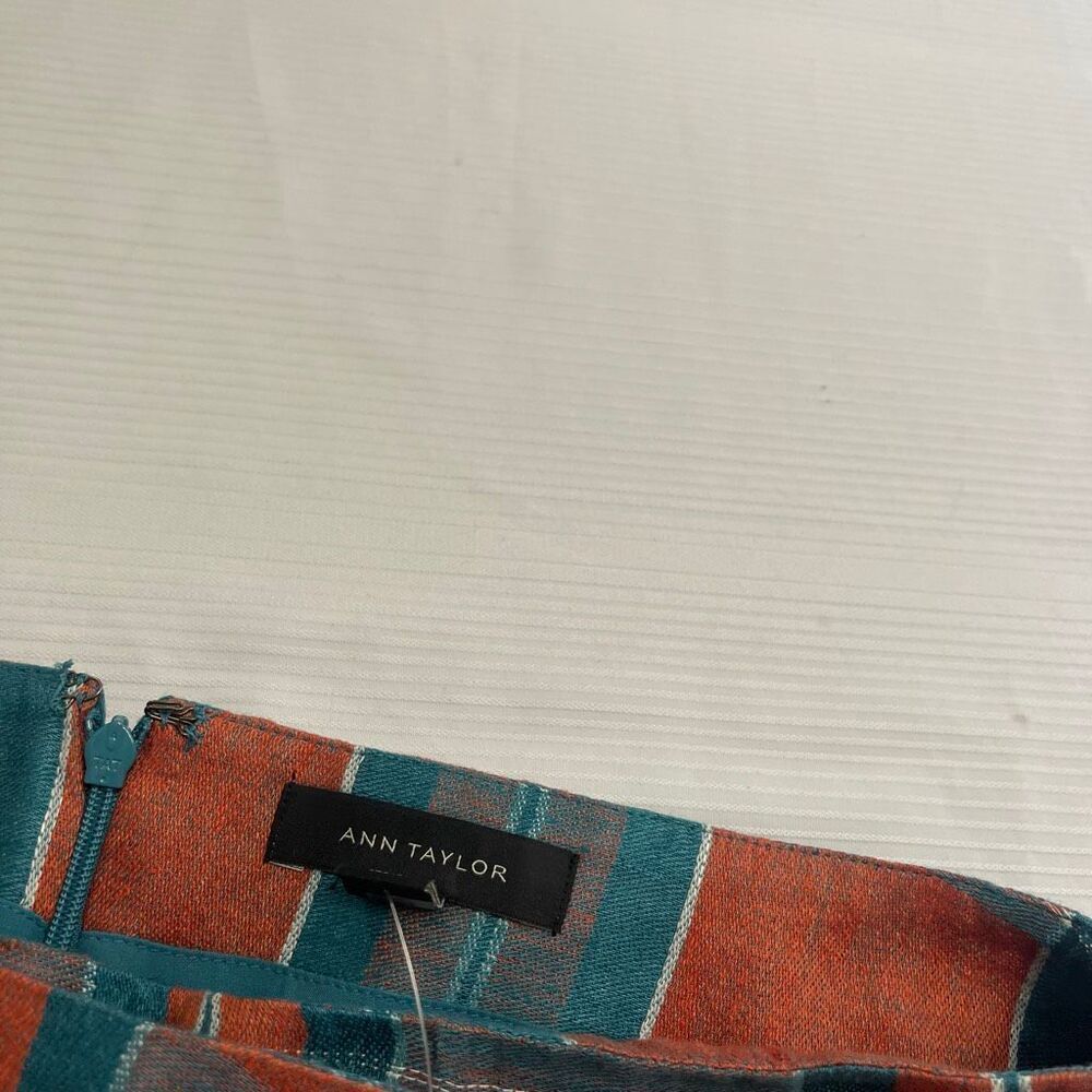 NWT Ann Taylor Plaid Linen Tie Wrap Blue Orange Skirt Size 6 New - Picture 3 of 8
